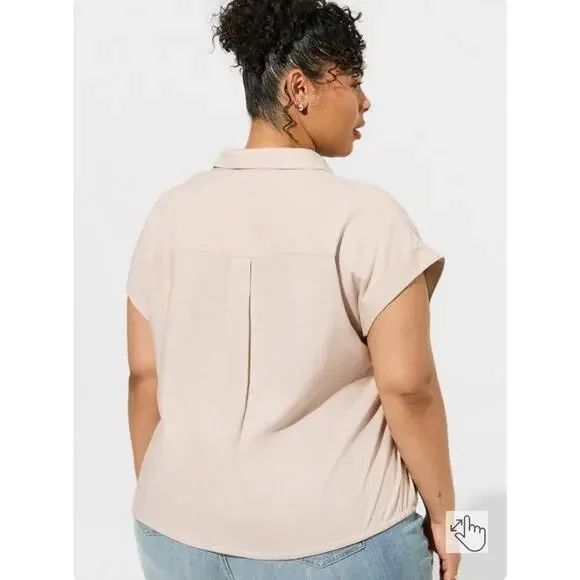 Torrid Linen Button Front Short Sleeve Crop Top Womens 4X Mushroom NWT - Picture 13 of 13